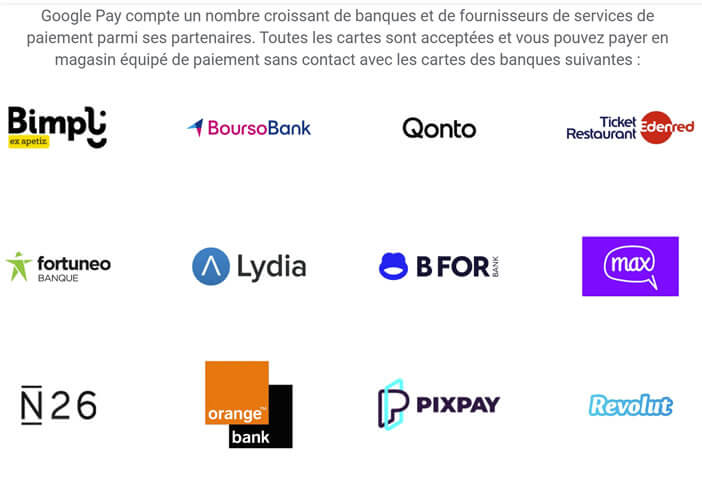 Liste des banques partenaires avec Google Pay