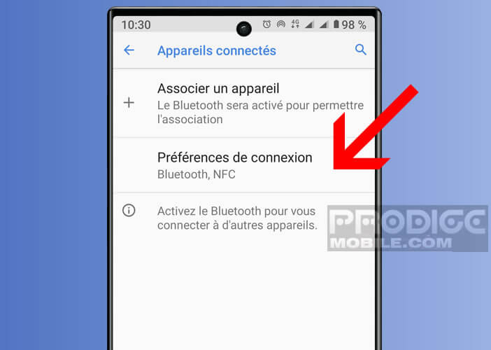 Afficher les options Bluetooth et NFC sur Android