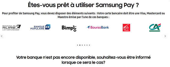 Etablissements bancaires acceptant l’application Samsung Pay