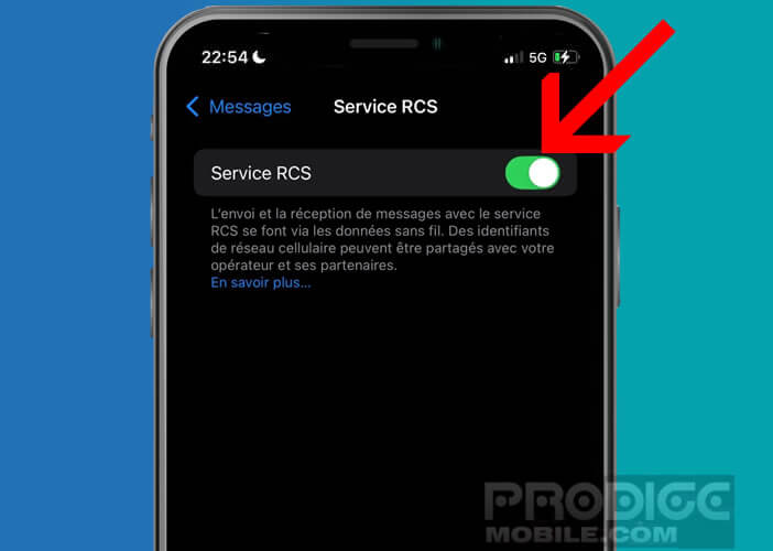 Activer la fonction RCS depuis les paramètres d’iOS