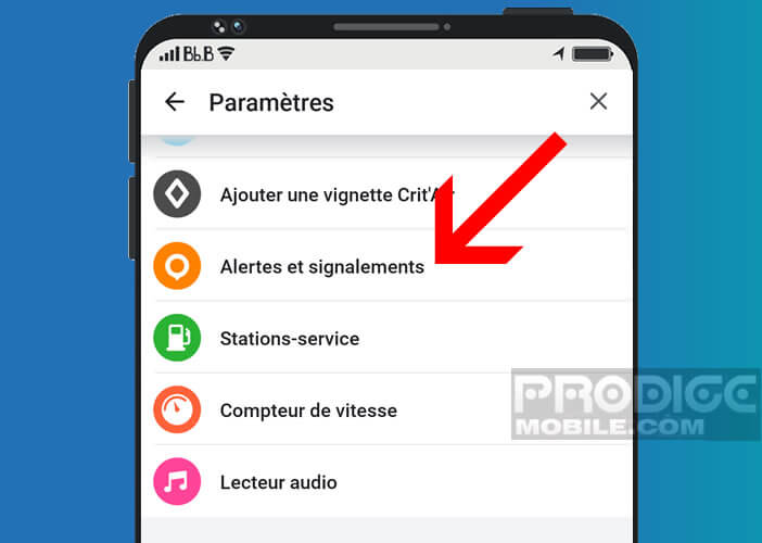 Accédez à la rubrique Alertes et signalement du GPS