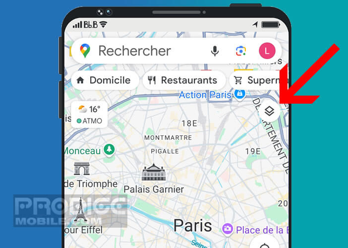 Ouvrir le menu dédié à la gestion des calques sur Google Maps