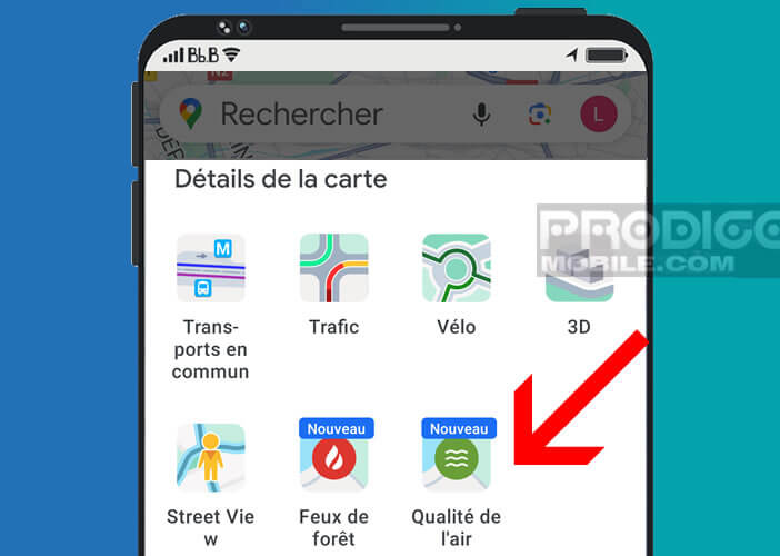 Activer le calque Qualité de l’air dans les paramètres de Maps