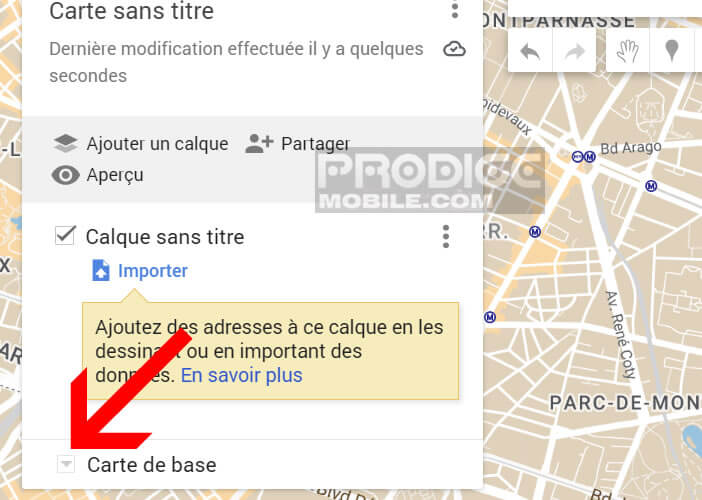 Ouvrir le menu carte base dans My Maps