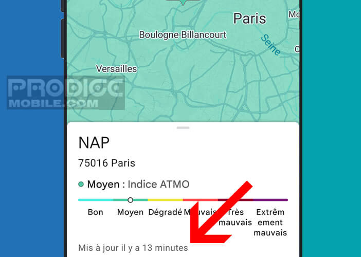 Heure de mise à jour des niveaux de pollution sur les cartes