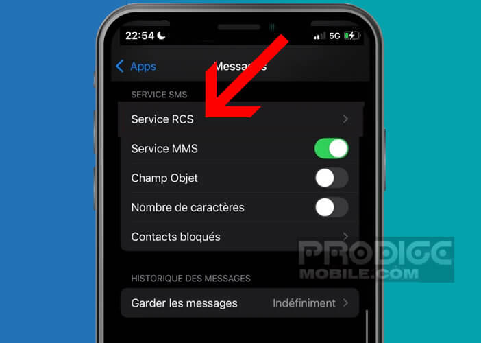 Vérifier la présence de l’option RCS directement depuis les Réglages d’iOS