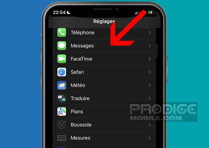 Consulter les paramètres de l’app Messages de l’iPhone