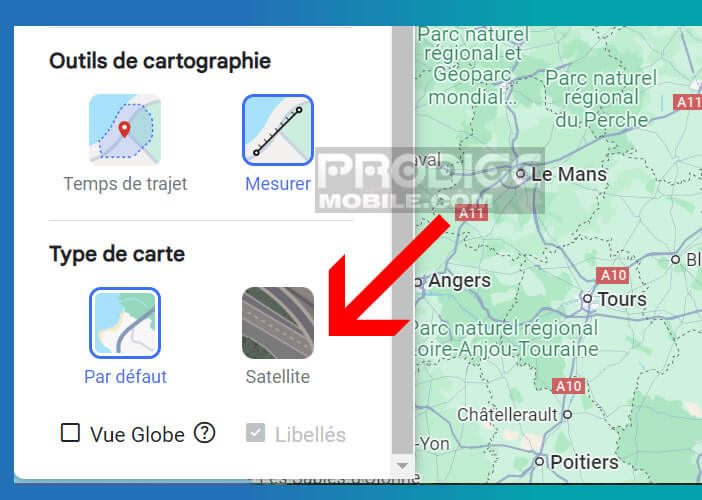 Activer le mode vue par Satellite