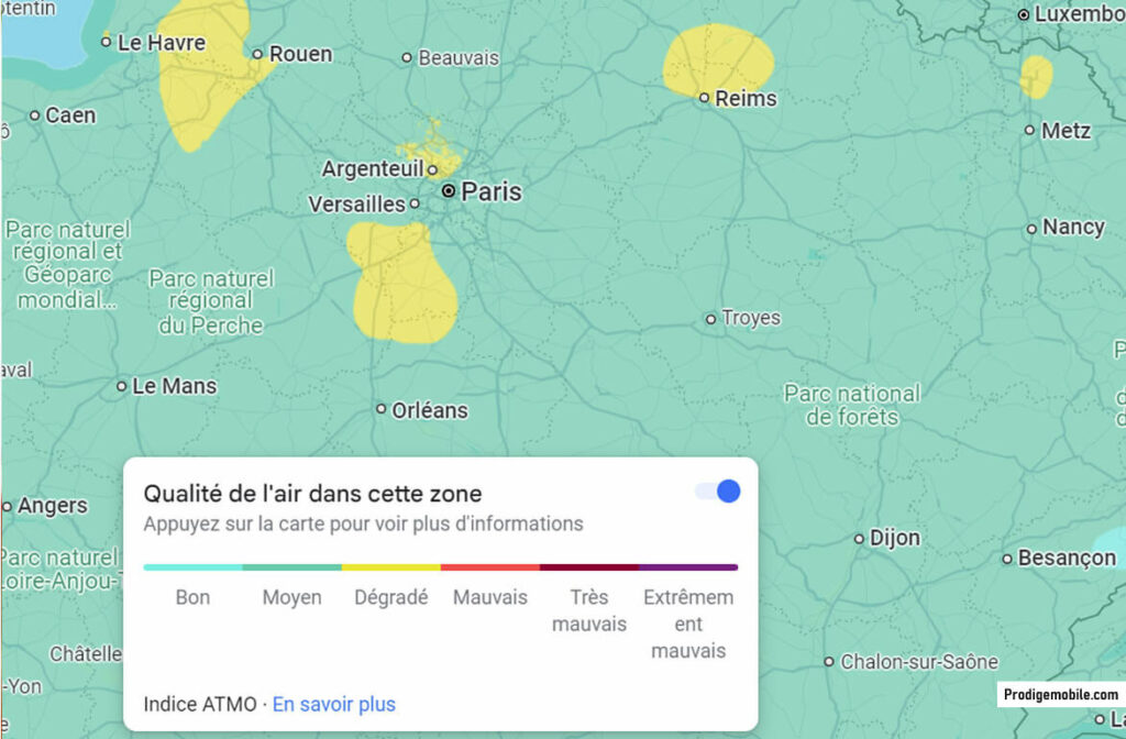 Affichage de la qualité de l’air sur l’appli Google Maps en temps réel