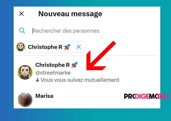 Sélectionner un contact dans sa liste de followers