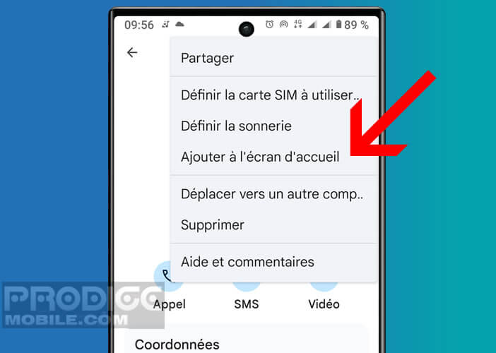 Ajouter un contact sur l’écran d’accueil de votre téléphone
