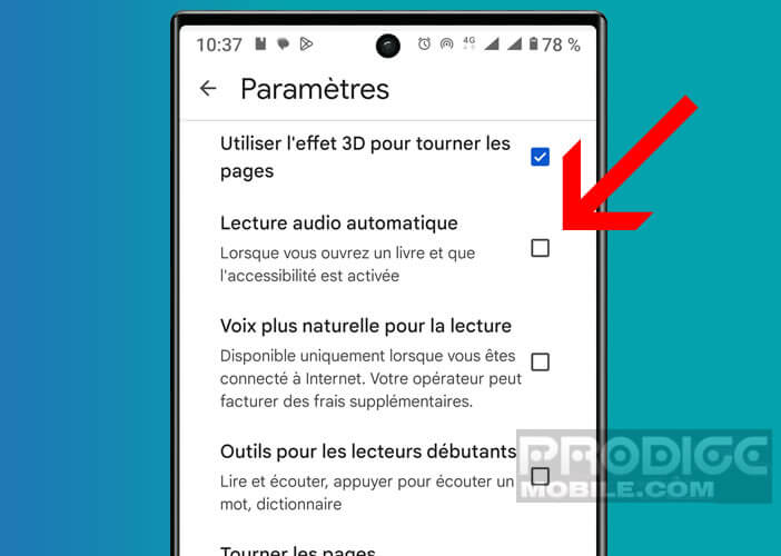 Paramétrer l’option de lecture à haute voix automatique