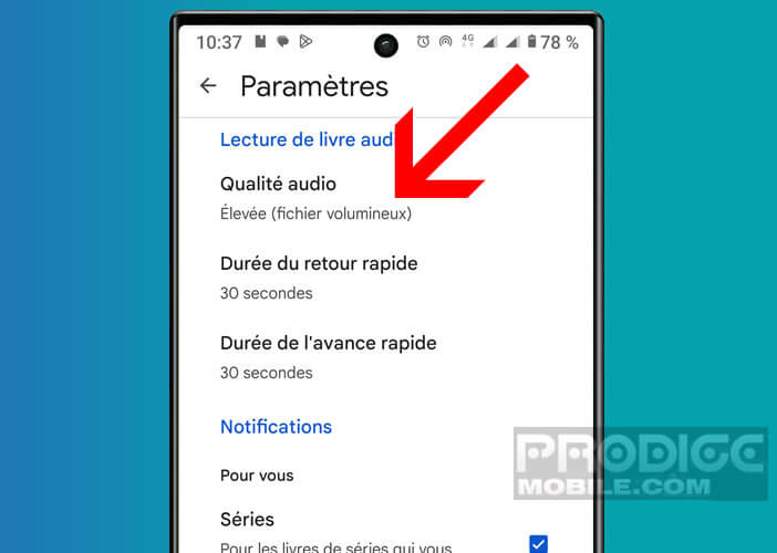 Ajuster les paramètres audio pour la lecture des ebooks