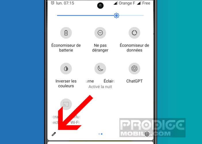 Ouvrir le menu édition des réglages rapides